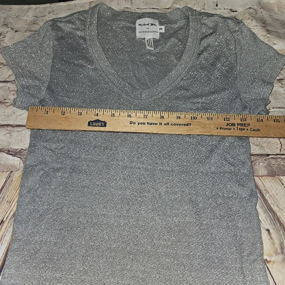 Michael Stars Anthropologie Women's Silver Gray Metallic V-neck Shirt To… - Picture 3 of 6